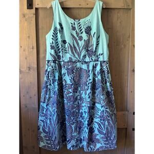 Lands' End Teal and Navy Botanical Midi Dress